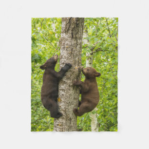 Black Bear Cubs Climbing Tree Fleece Blanket