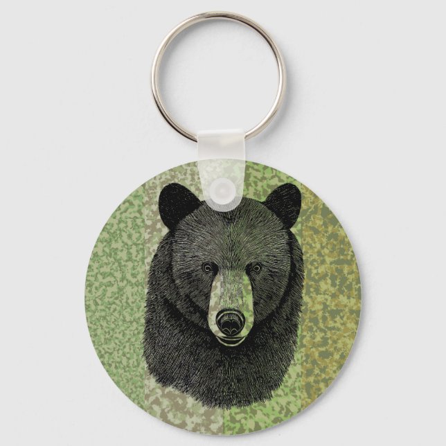 Black Bear Face original Animal art drawing   Key Ring (Front)