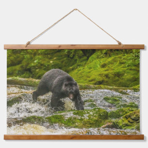 Black Bear Fishing Qua Creek British Columbia Hanging Tapestry