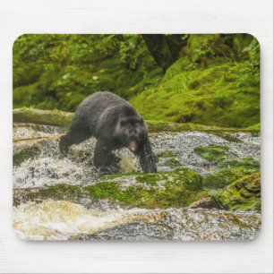 Black Bear Fishing   Qua Creek British Columbia Mouse Mat