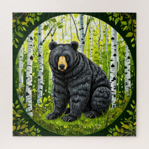 Black Bear Forest Scene Gift For Wildlife Lovers Jigsaw Puzzle