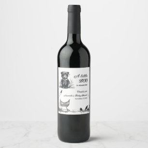 Black Bear Halloween Theme Little Boo Baby Shower Wine Label