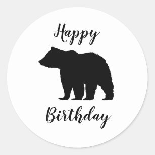 Black Bear Happy Birthday Camper Classic Round Sticker