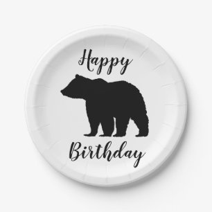 Black Bear Happy Birthday Camper Paper Plates
