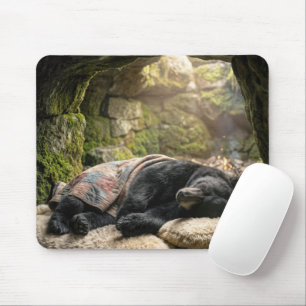 Black Bear Hibernating Under a Quilt Mouse Mat