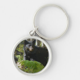Black Bear Hiding in Forest Wildlife Photo Key Ring