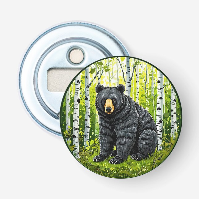 Black Bear in a Birch Forest Bottle Opener (Front)