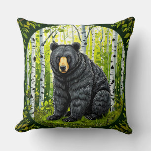 Black Bear in a Birch Forest Cushion