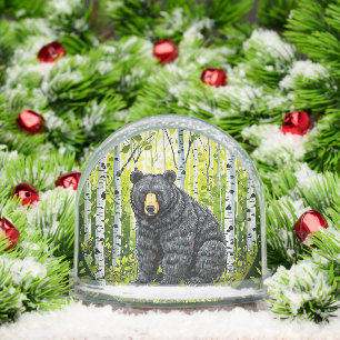 Black Bear in a Birch Forest Snowglobe