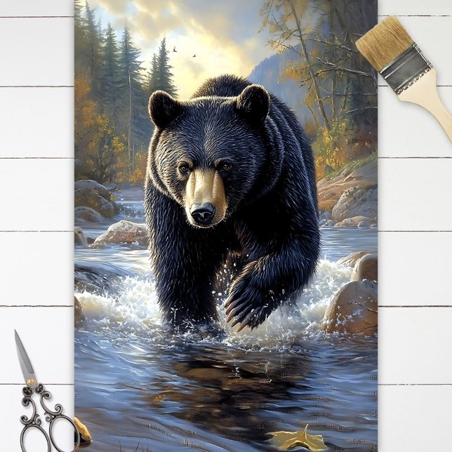 Black Bear in a River Illustration Decoupage Tissue Paper (Creator Uploaded)