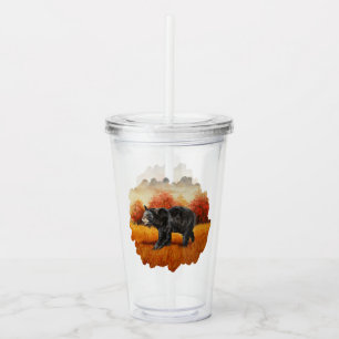 Black Bear in Autumn Forest Acrylic Tumbler