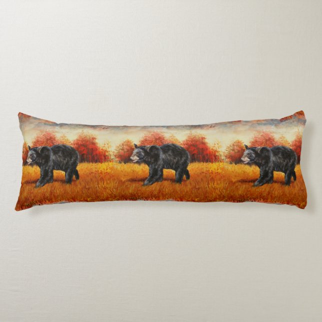 Black Bear in Autumn Forest Body Cushion (Front)