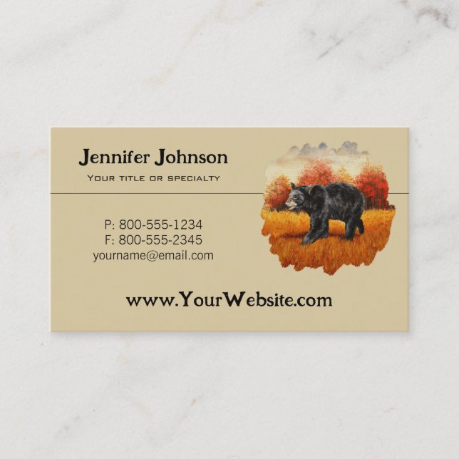 Black Bear in Autumn Forest Business Card (Front)