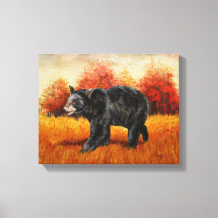 Black Bear in Autumn Forest Canvas Print