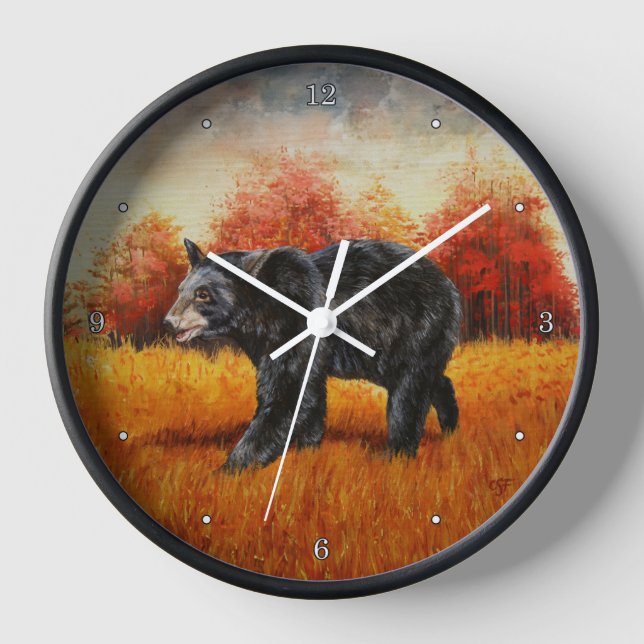 Black Bear in Autumn Forest Clock (Front)