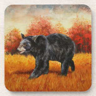 Black Bear in Autumn Forest Coaster