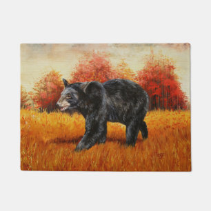 Black Bear in Autumn Forest Doormat