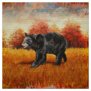 Black Bear in Autumn Forest Fabric