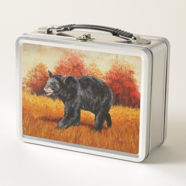 Black Bear in Autumn Forest Metal Lunch Box (Front)