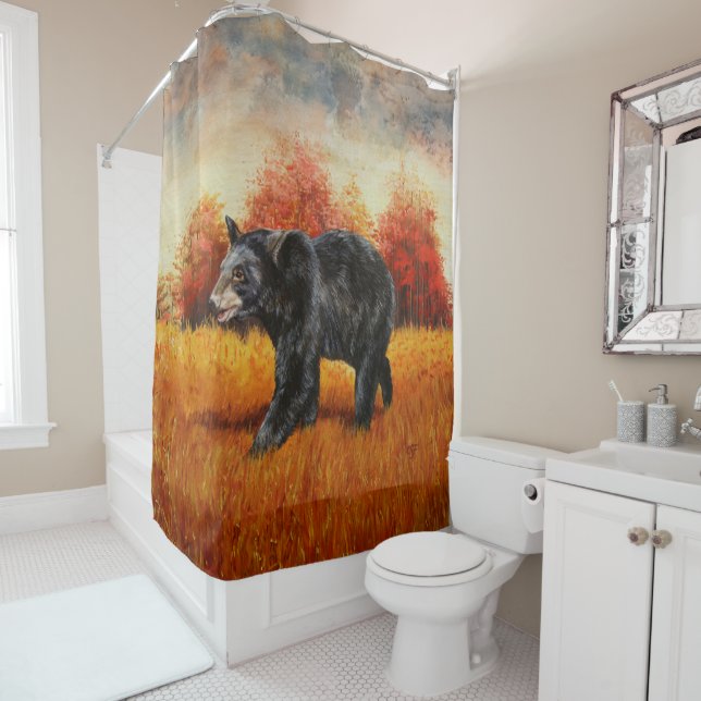 Black Bear in Autumn Forest Shower Curtain (In Situ)
