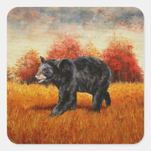 Black Bear in Autumn Forest Square Sticker