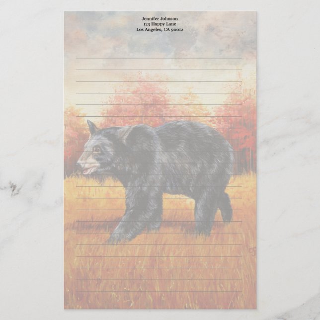 Black Bear in Autumn Forest Stationery (Front)