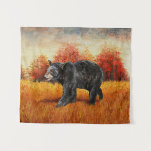 Black Bear in Autumn Forest Tapestry