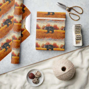 Black Bear in Autumn Forest Wrapping Paper