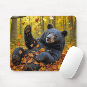 Black Bear In Autumn Leaves Mouse Mat