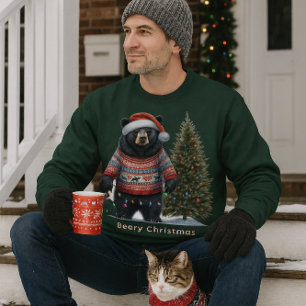 Black Bear in Christmas Sweater Holiday Sweatshirt