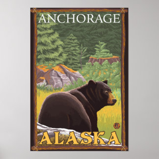 Black Bear in Forest - Anchorage, Alaska Poster