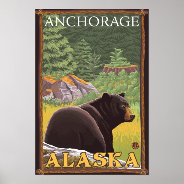 Black Bear in Forest - Anchorage, Alaska Poster (Front)