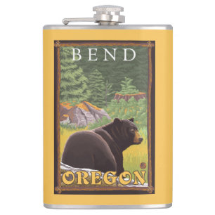Black Bear in Forest - Bend, Oregon Hip Flask