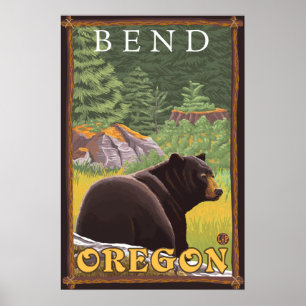 Black Bear in Forest - Bend, Oregon Poster