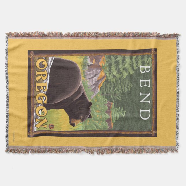 Black Bear in Forest - Bend, Oregon Throw Blanket (Front)