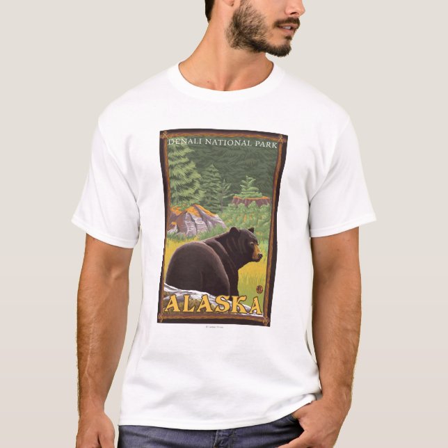 Black Bear in Forest - Denali National Park, T-Shirt (Front)