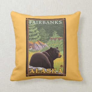 Black Bear in Forest - Fairbanks, Alaska Cushion
