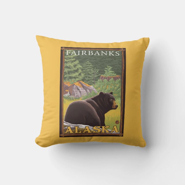 Black Bear in Forest - Fairbanks, Alaska Cushion (Front)