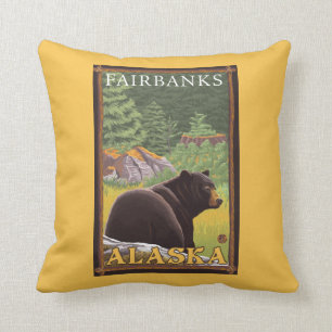 Black Bear in Forest - Fairbanks, Alaska Cushion