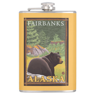 Black Bear in Forest - Fairbanks, Alaska Hip Flask