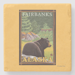 Black Bear in Forest - Fairbanks, Alaska Stone Coaster