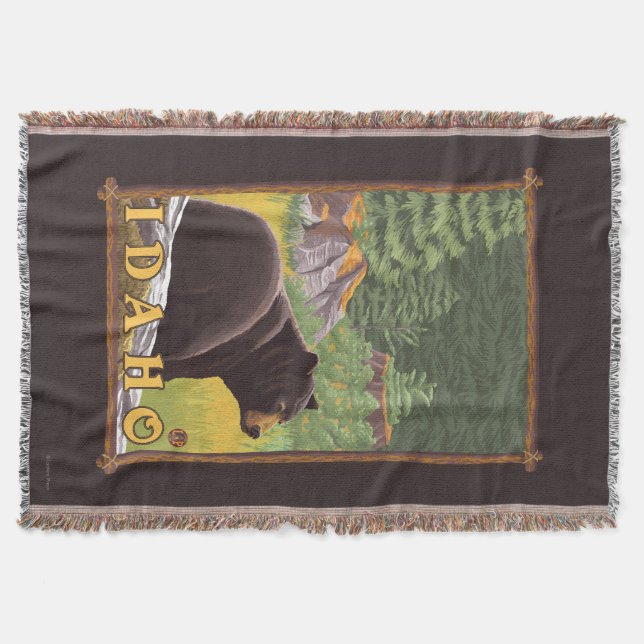 Black Bear in Forest - Idaho Throw Blanket (Front)