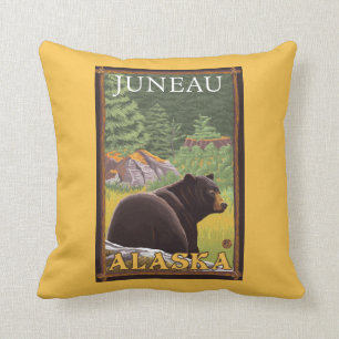 Black Bear in Forest - Juneau, Alaska Cushion