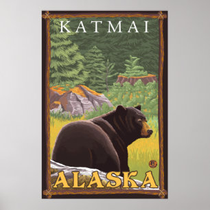 Black Bear in Forest - Katmai, Alaska Poster