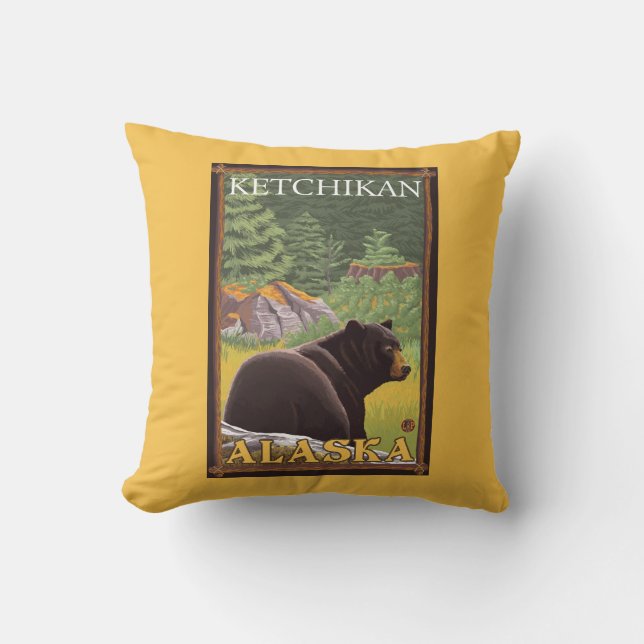 Black Bear in Forest - Ketchikan, Alaska Cushion (Front)