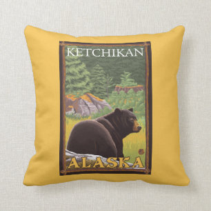 Black Bear in Forest - Ketchikan, Alaska Cushion