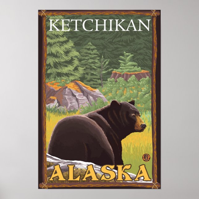 Black Bear in Forest - Ketchikan, Alaska Poster (Front)