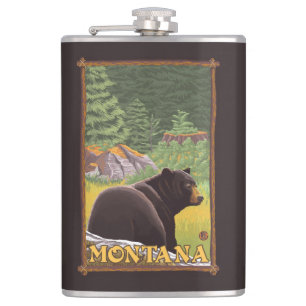 Black Bear in Forest - Montana Hip Flask