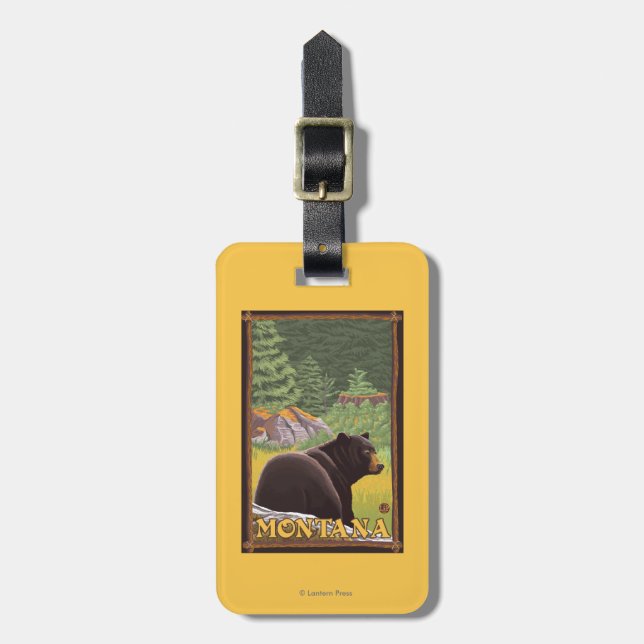 Black Bear in Forest - Montana Luggage Tag (Front Vertical)