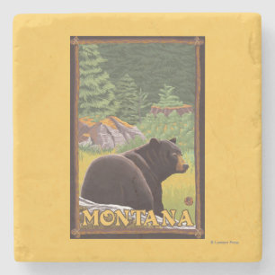 Black Bear in Forest - Montana Stone Coaster
